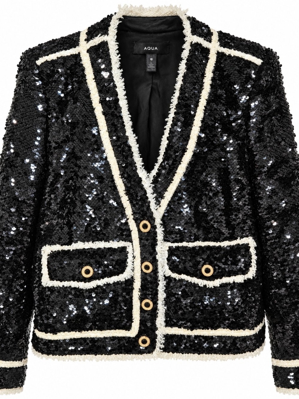 Aqua Sequin Trim Blazer Black & White Like New